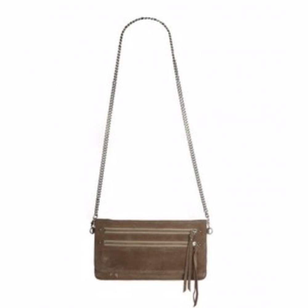 All Saints Yazmeen Brown Suede Crossbody Clutch